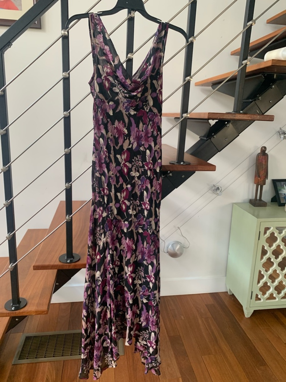 Papell Boutique Black Maxi Dress with Purple Floral Print